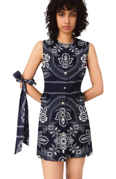 Maje Womens Navy Bandana Print Bandana-print Button-embellished Woven Mini Dress In Blue