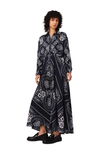 Maje Patterned Flowing Maxi Dress In Blue