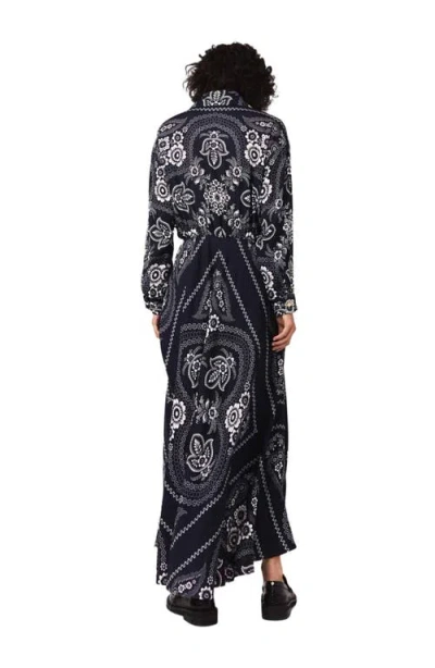 Maje Patterned Flowing Maxi Dress In Blue