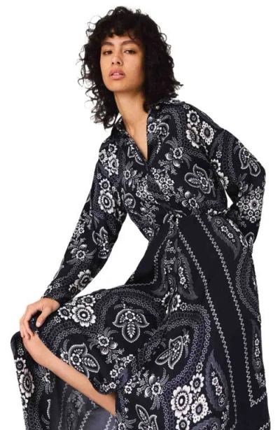 Maje Patterned Flowing Maxi Dress In Blue