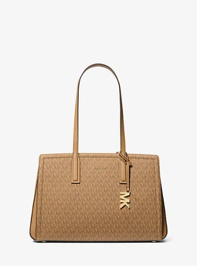 Michael Kors Laila Medium Signature Logo Tote Bag In Brown