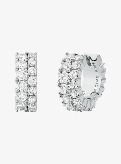 Michael Kors Double Pavé Huggie Earrings In Silver