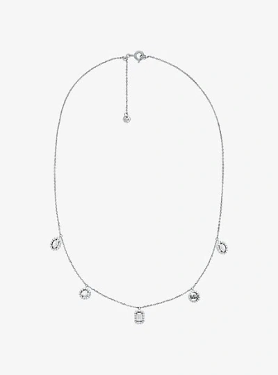 Michael Kors Precious Metal-plated Sterling Silver Pavé Mixed Charms Necklace In Silver