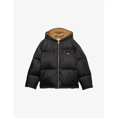 Prada Re-nylon Gabardine Hooded Down Jacket In Black