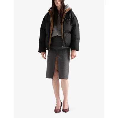 Prada Re-nylon Gabardine Hooded Down Jacket In Black