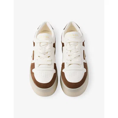 Prada Downtown Bold Nappa Leather And Suede Sneakers In Brown