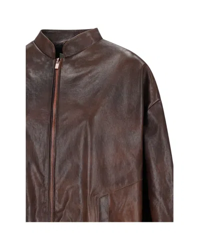 Magda Butrym Leather Zip-front Bomber Jacket In Brown