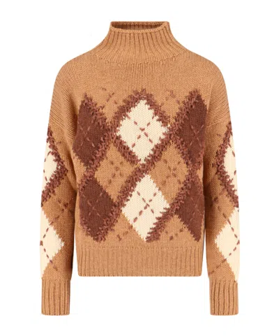 Ermanno Scervino Mock-neck Diamond-pattern Sweater In Brown