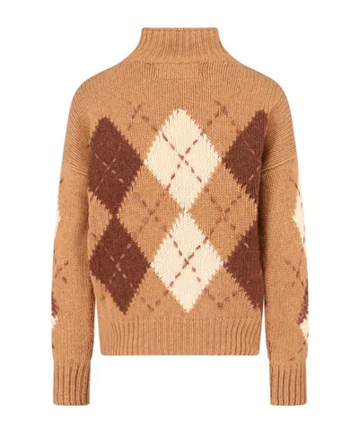 Ermanno Scervino Mock-neck Diamond-pattern Sweater In Brown