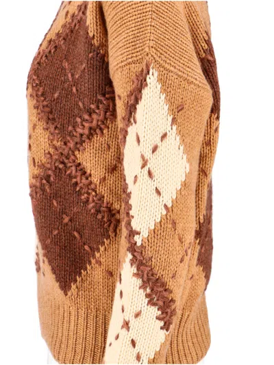 Ermanno Scervino Mock-neck Diamond-pattern Sweater In Brown