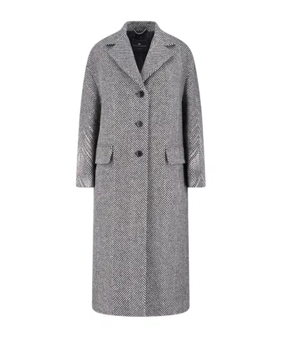 Ermanno Scervino Herringbone-pattern Button Coat In Black