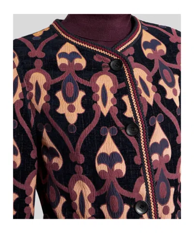 Etro Jacquard Jacket Contrast Trim Geometric Motif In Multi