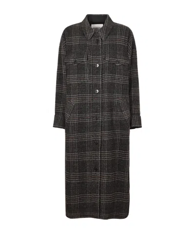 Isabel Marant Étoile Plaid Pattern Grey Coat With Relaxed Fit And Functional Pockets In Gray