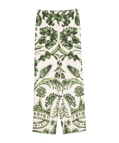 F.r.s For Restless Sleepers Printed Silk Trousers In Green