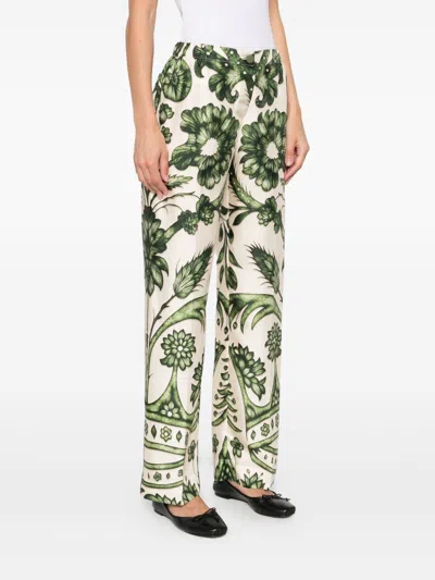 F.r.s For Restless Sleepers Printed Silk Trousers In Green