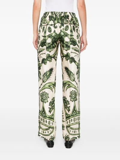 F.r.s For Restless Sleepers Printed Silk Trousers In Green