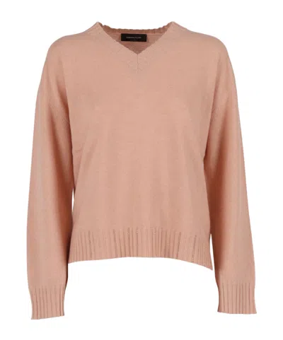 Fabiana Filippi Platinum V Neck Sweater With Filo Diamante Trim Detail In Brown