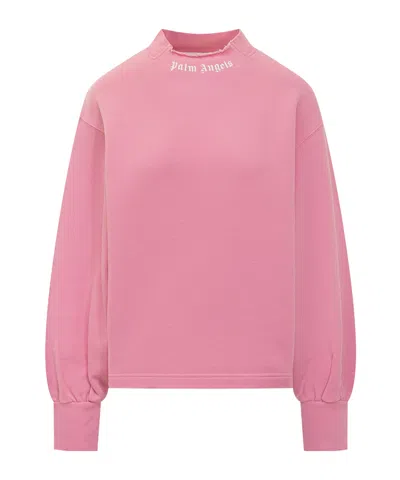Palm Angels Curved Logo Collar Balloon Sweatshirt In Pink