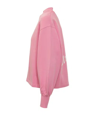 Palm Angels Curved Logo Collar Balloon Sweatshirt In Pink