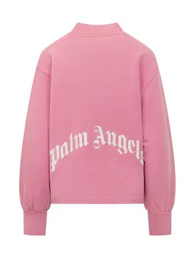 Palm Angels Curved Logo Collar Balloon Sweatshirt In Pink