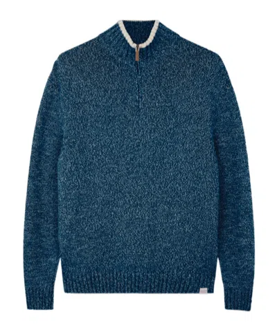 Paul & Shark Textured Knit Turtleneck Sweater With Half-zip Closure In Blue