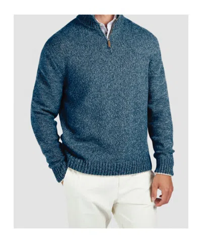 Paul & Shark Textured Knit Turtleneck Sweater With Half-zip Closure In Blue