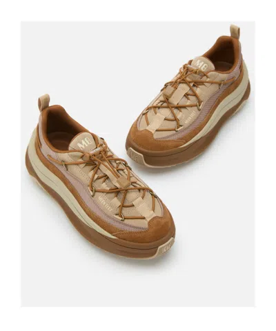 Moon Boot Logo Sneakers With Chunky Sole And Mesh In Brown