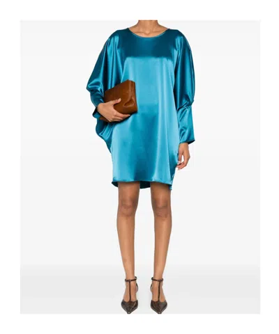 Gianluca Capannolo Crew-neck Puff-sleeve Mini Dress In Blue
