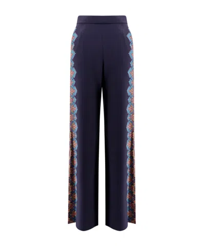 Etro Floral Print Silk Trousers In Black