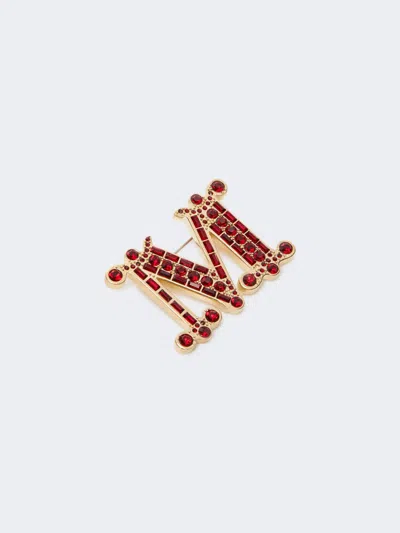 Max Mara Crystal-adorned Monogram Brooch In Red