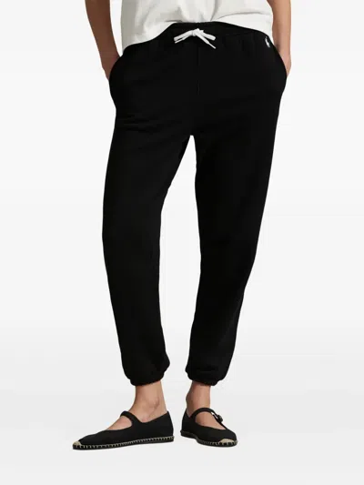 Polo Ralph Lauren Relaxed Fit Ankle-length Trousers With Adjustable Drawstring In Black