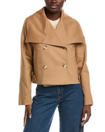 Hugo Boss Double-breasted Coat In Stretch Material In Beige