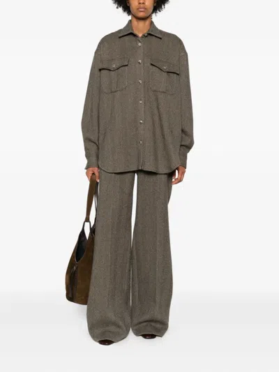 Ermanno Scervino Herringbone-pattern Flap-pocket Shirt In Gray