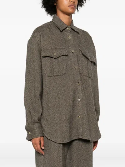 Ermanno Scervino Herringbone-pattern Flap-pocket Shirt In Gray