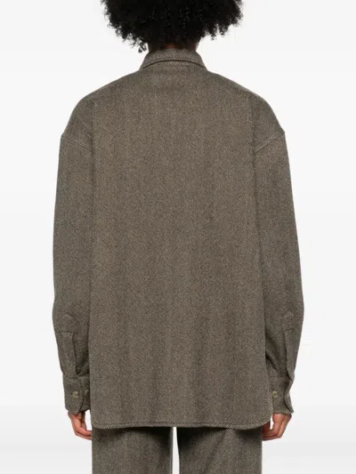 Ermanno Scervino Herringbone-pattern Flap-pocket Shirt In Gray