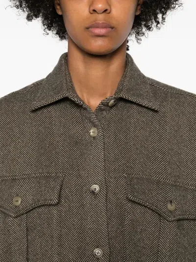 Ermanno Scervino Herringbone-pattern Flap-pocket Shirt In Gray