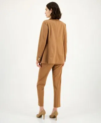 Anne Klein Womens Shawl Collar Open Front Blazer Twist Neck Sleeveless Top Hollywood Waist Pull On Pants In Brown