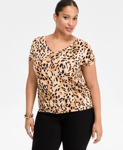 Inc International Concepts Plus Size Animal Print Short-sleeve Sweater, Macy's Exclusive In Multi