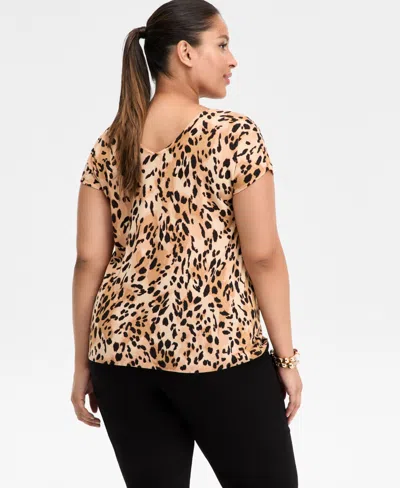 Inc International Concepts Plus Size Animal Print Short-sleeve Sweater, Macy's Exclusive In Multi