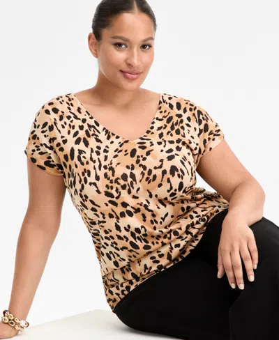 Inc International Concepts Plus Size Animal Print Short-sleeve Sweater, Macy's Exclusive In Multi