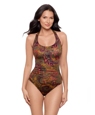Miraclesuit Perissa Utopia Halter One Piece Swimsuit In Brown