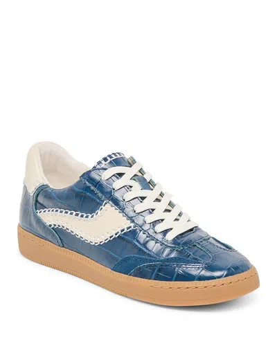 Dolce Vita Notice Stitch Sneakers Ink Croco Embossed Leather In Blue