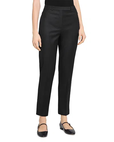 Theory High Waist Taper Leg Virign Wool Pants In Black