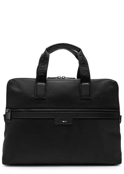 Hugo Boss Boss Structured Briefcase With Logo Applique And Removable Strap In Black