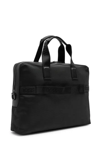 Hugo Boss Boss Structured Briefcase With Logo Applique And Removable Strap In Black