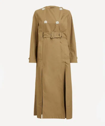 Simone Rocha Belted Long Multi Slit Trench Coat In Brown