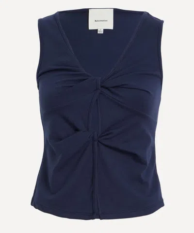 Reformation Tefi Twist Cutout Stretch Organic Cotton Tank In Blue