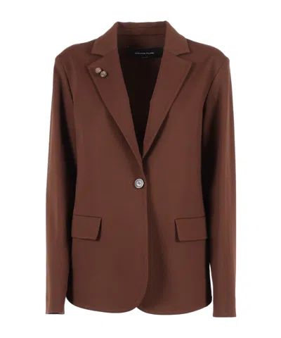 Fabiana Filippi Single-breasted Jersey Blazer With Tailored Fit In Brown