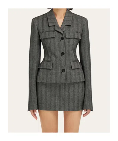 Ferragamo Herringbone-pattern Flap-pocket Blazer In Multi