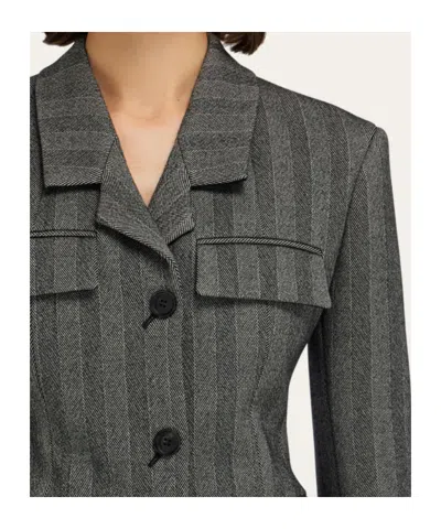 Ferragamo Herringbone-pattern Flap-pocket Blazer In Multi